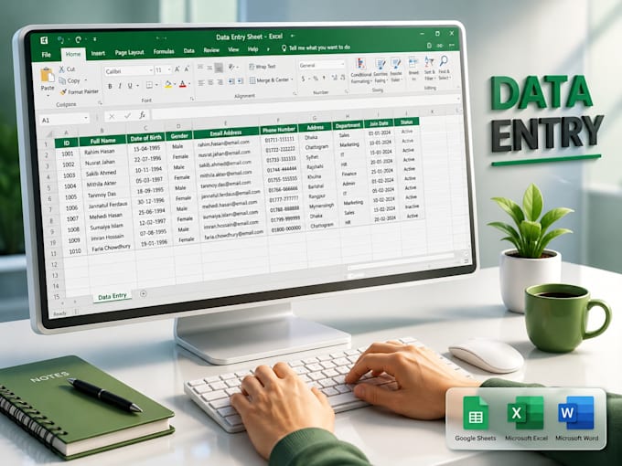 professional data entry with excel and etc