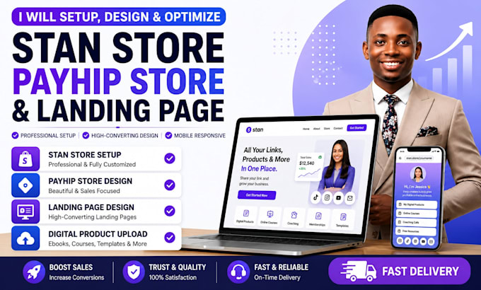 setup stan store design stan store website setup payhip landing page