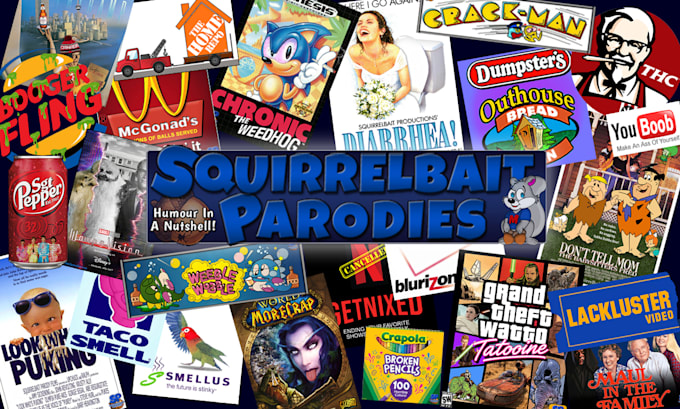 create humorous parody graphic design and writing