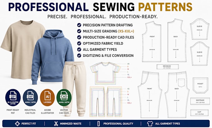 create sewing patterns, pattern grading, and tech packs in pdf and dxf