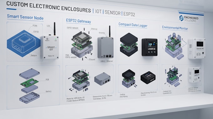 design 3d printable pcb enclosure electronic product casing esp32 pcb and iot