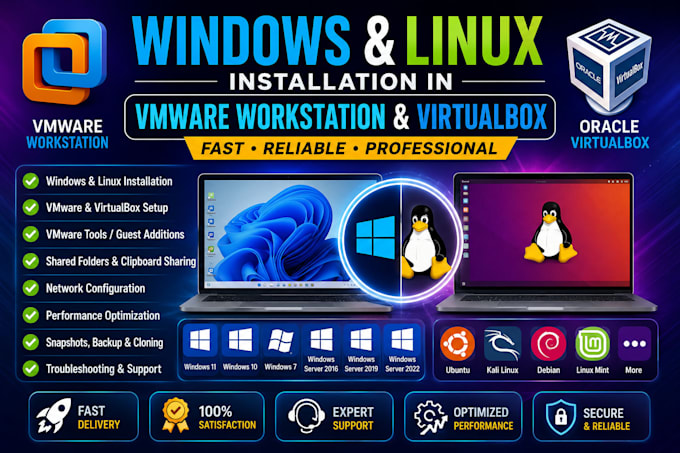 install linux, mac and windows in vmware or virtualbox