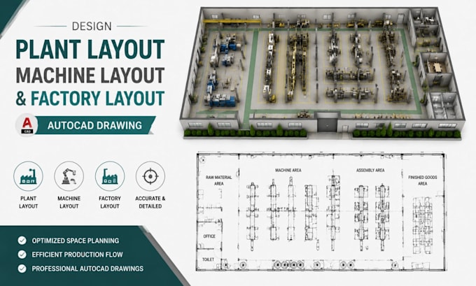 design plant layout, machine layout drawing, factory layout and autocad drawing