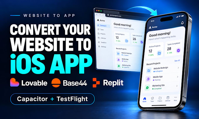 convert lovable to ios app base44 app replit website to app capacitor testflight