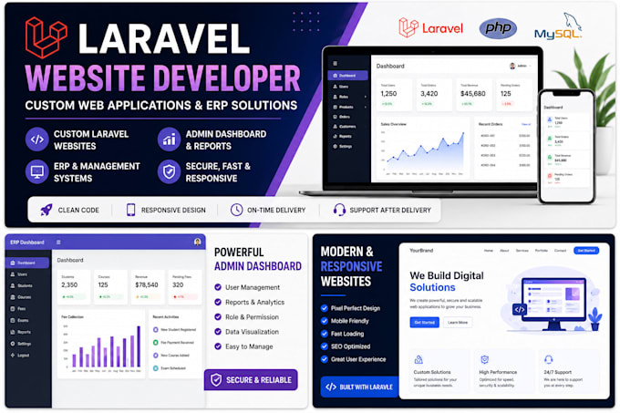 develop laravel website, web app, erp and admin dashboard