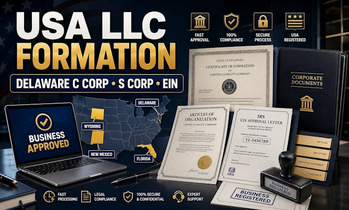 register your llc, delaware c corp, s corp and get ein for us business