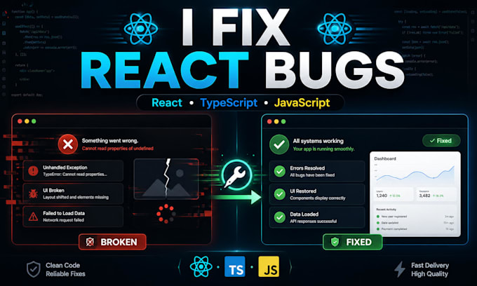 fix bugs and issues in your react typescript web application