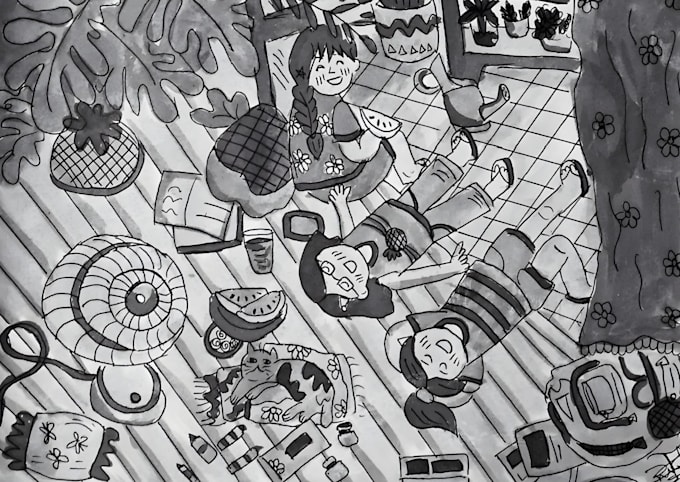 make hand drawn children book illustrations black and white
