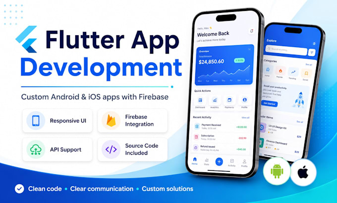 develop a custom flutter mobile app with firebase