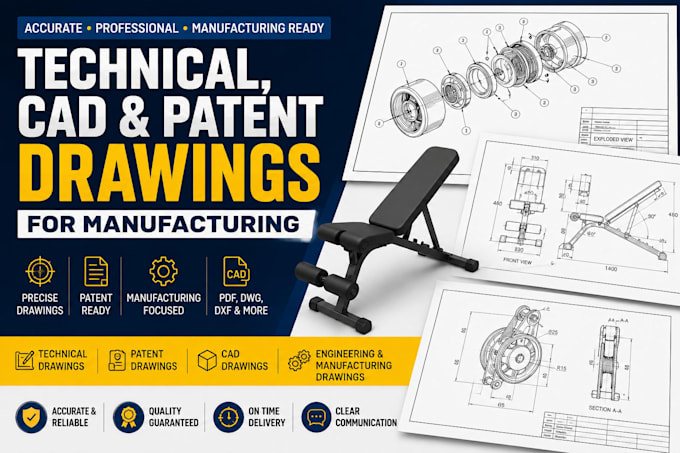 create technical drawings and patent drawings for manufacturing
