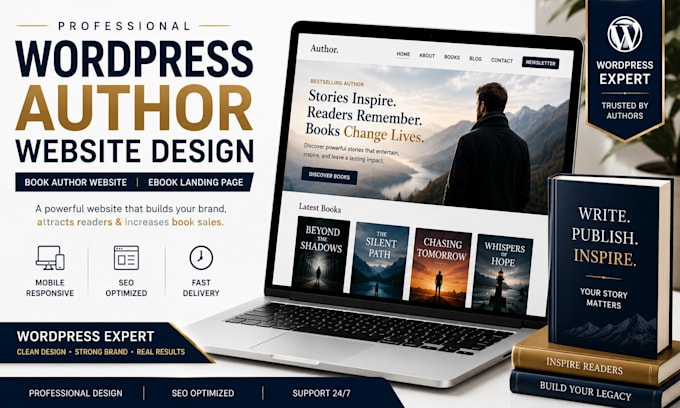create wordpress author website book author website ebook landing page