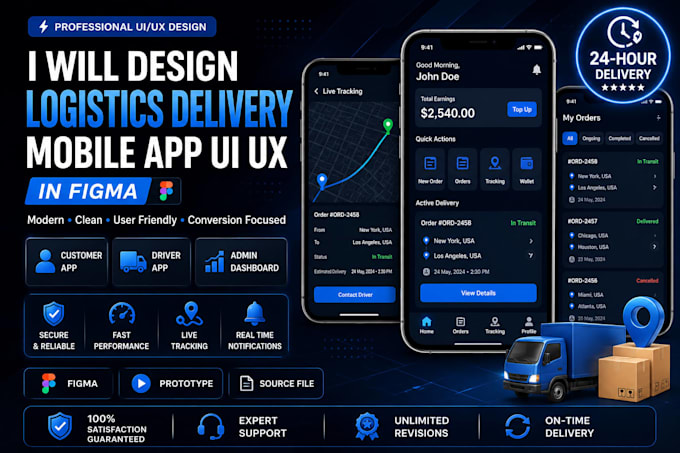 design a modern logistics delivery mobile app UI UX in figma