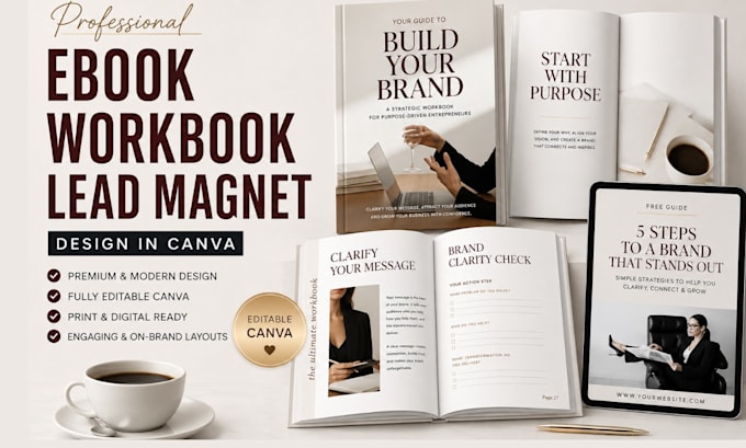 design professional ebook, workbook, editable canva ebook, guide, lead magnet