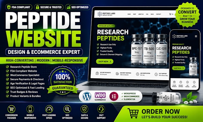 build supplement website, peptide ecommerce website, design peptide website