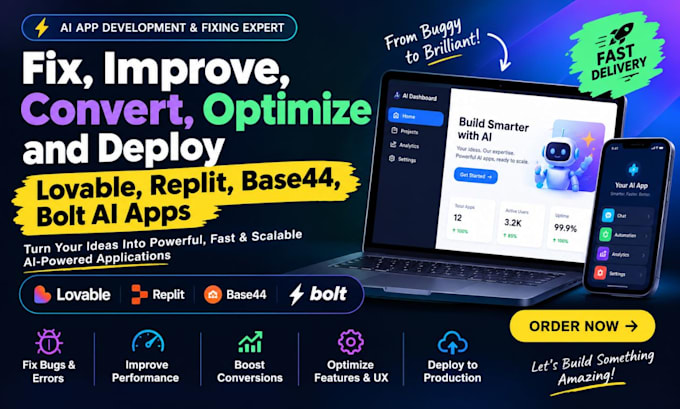 fix improve convert optimize and deploy lovable replit base44 bolt ai apps