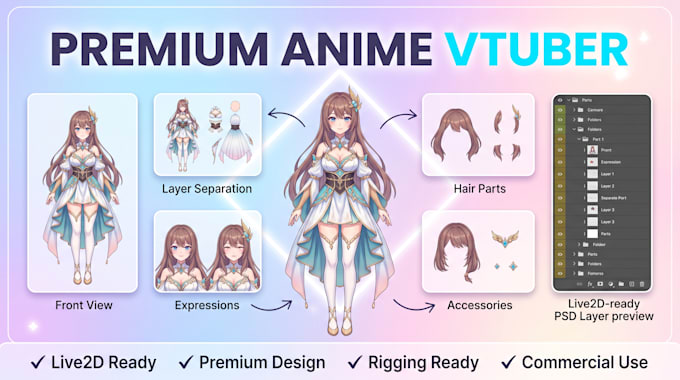 design a premium anime vtuber model for live2d
