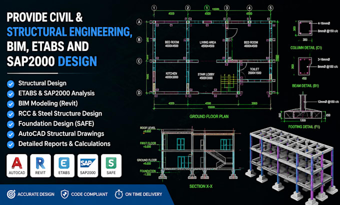 provide civil and structural engineering, bim, etabs and sap2000 design