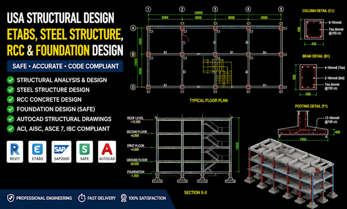 do USA structural design, etabs, steel structure, rcc and foundation design