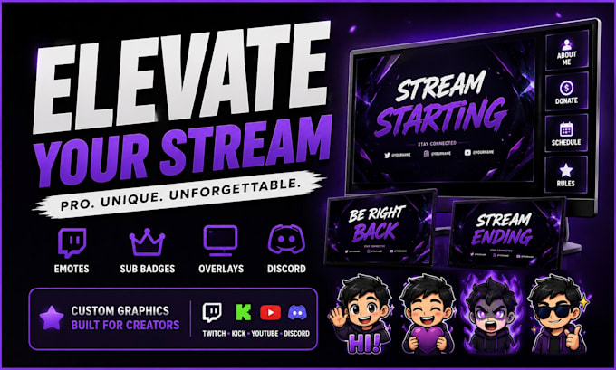 design custom twitch overlay stream package emotes