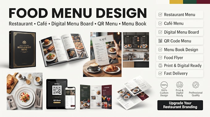 design food menu, cafe menu, digital menu board and resturant menu