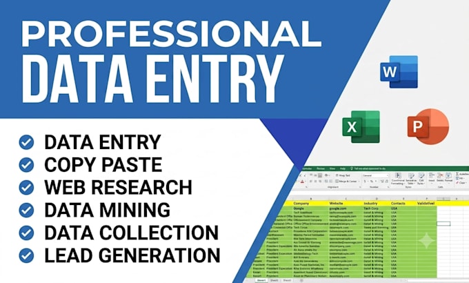 do accurate excel data entry, copy paste, typing and web research
