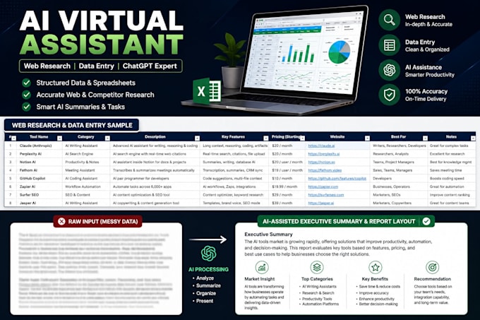 be your virtual assistant for web research, data entry, and chatgpt