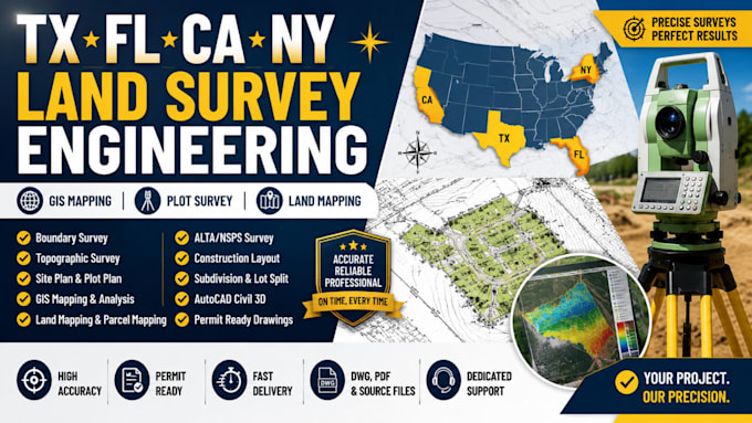 tx fl ca ny land survey engineering gis mapping plot survey land mapping