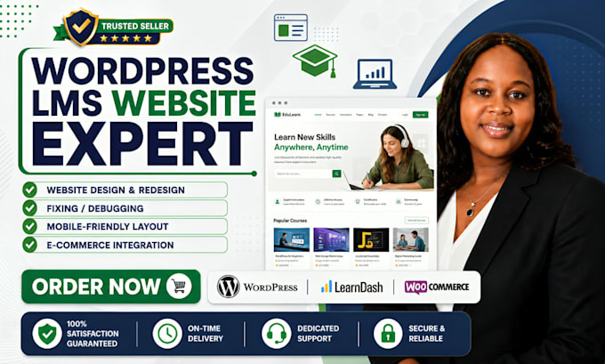develop wordpress lms, membership website with tutor lms pro, learndash, graphy