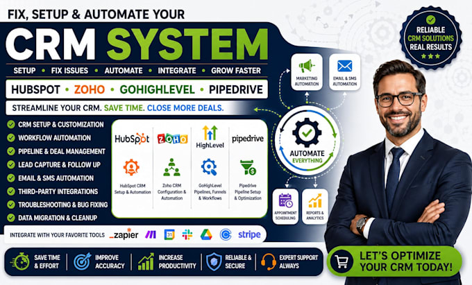 fix, setup, and automate your hubspot zoho gohighlevel pipedrive crm system