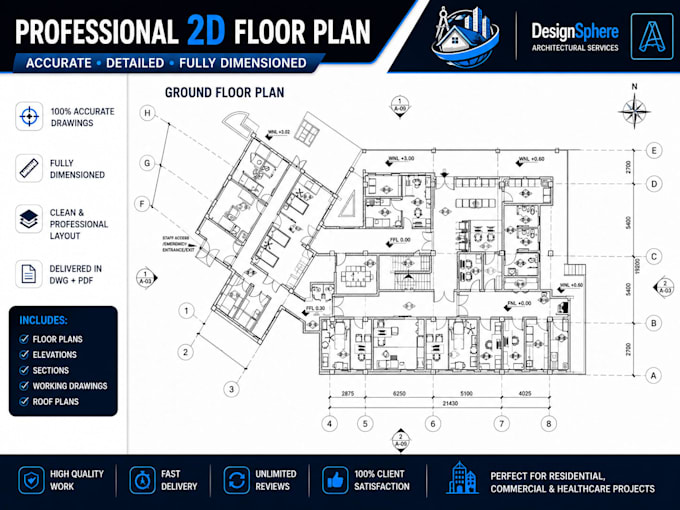 draw professional 2d floor plans in autocad with dimensions