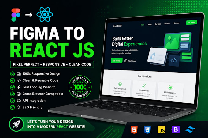 convert figma, PSD, xd to react js responsive website