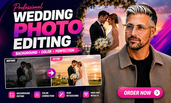 do wedding or event photo editing,background editor, color correction in phs
