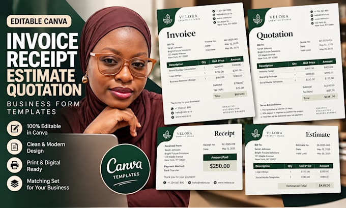 design editable canva invoice template receipt estimate quotation business forms