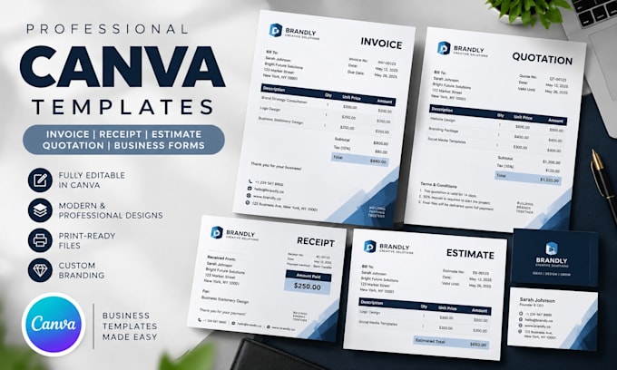 design editable canva invoice templates receipt estimate quotation business form