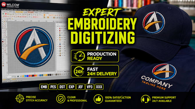 do professional embroidery digitizing and wilcom logo design