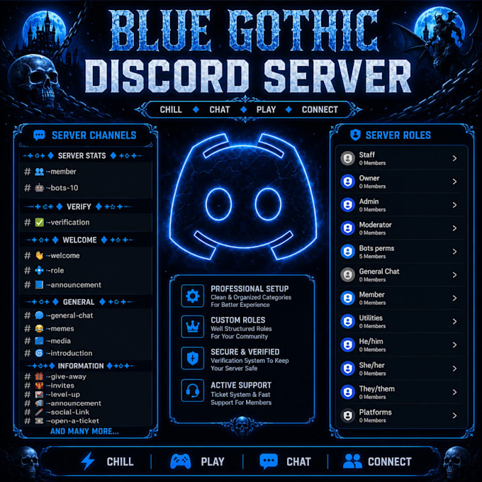 create a professional discord server setup with roles, bots, channels, and verif