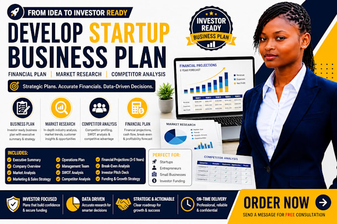 develop startup business plan financial plan market research competitor analysis