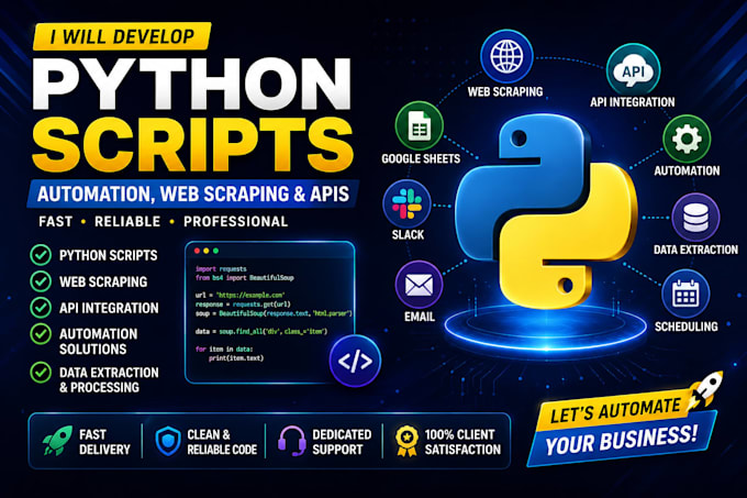develop python scripts, automation, web scraping and apis