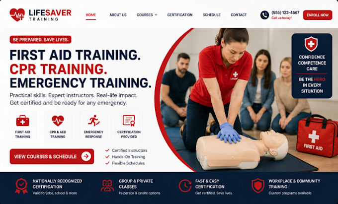 design wix first aid training website cpr training emergency training website
