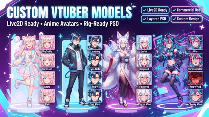 design rig pro vtuber character in live2d,3d,2d streaming avater vtuber model