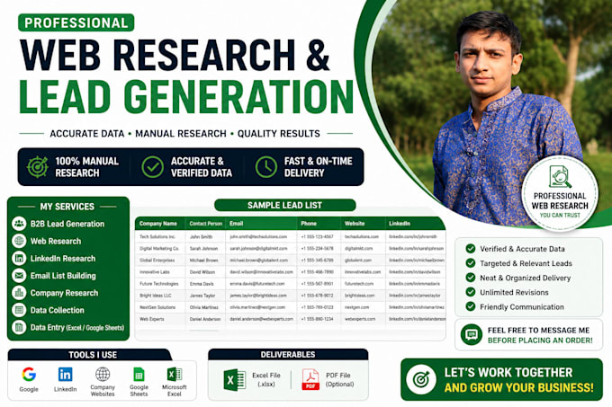 do web research, lead generation, data entry, and excel data collection