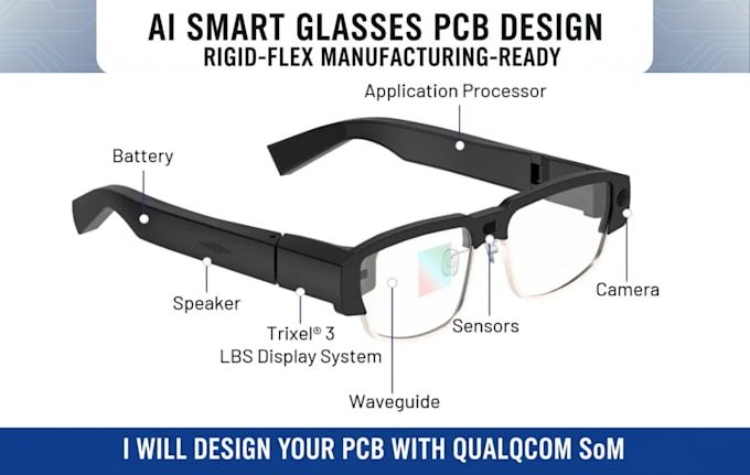 design smart glasses pcb and schematic with ai, camera, audio, qualcomm qcs610