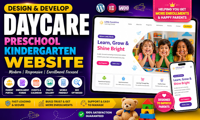 build school website, kindergarten website, preschool website, childcare website