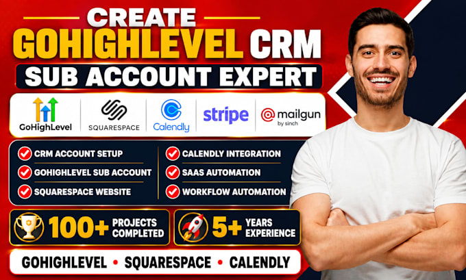 create gohighlevel crm sub account squarespace design calendly saas automation
