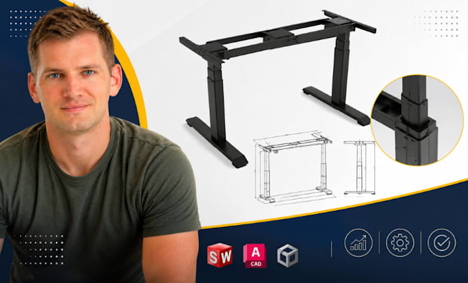 standing desk frame cad, height adjustable drawing, solidworks autocad expert 3d