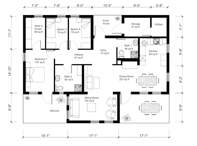 draw professional 2d autocad floor plan