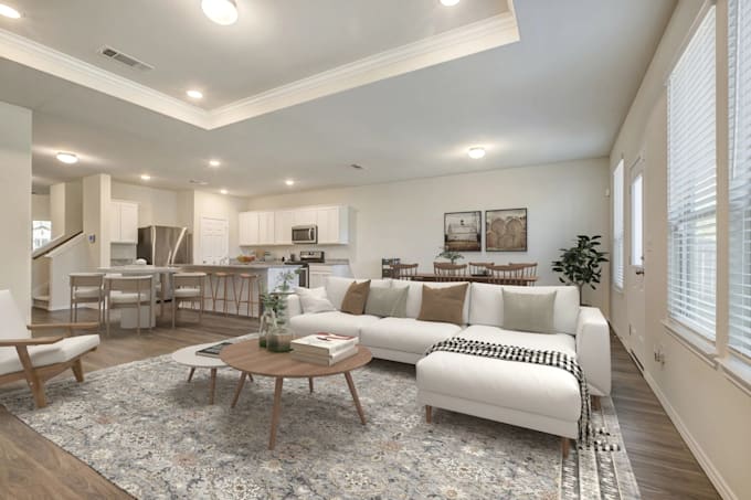 create realistic virtual home interior staging empty real estate photo staging