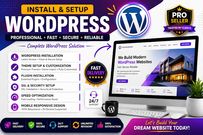 install and setup wordpress with professional theme, plugins and SSL