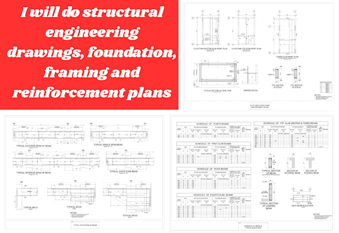 draw structural engineering drawing, foundation, framing and reinforcement plans
