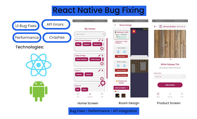 react native bug fixing and app improvements